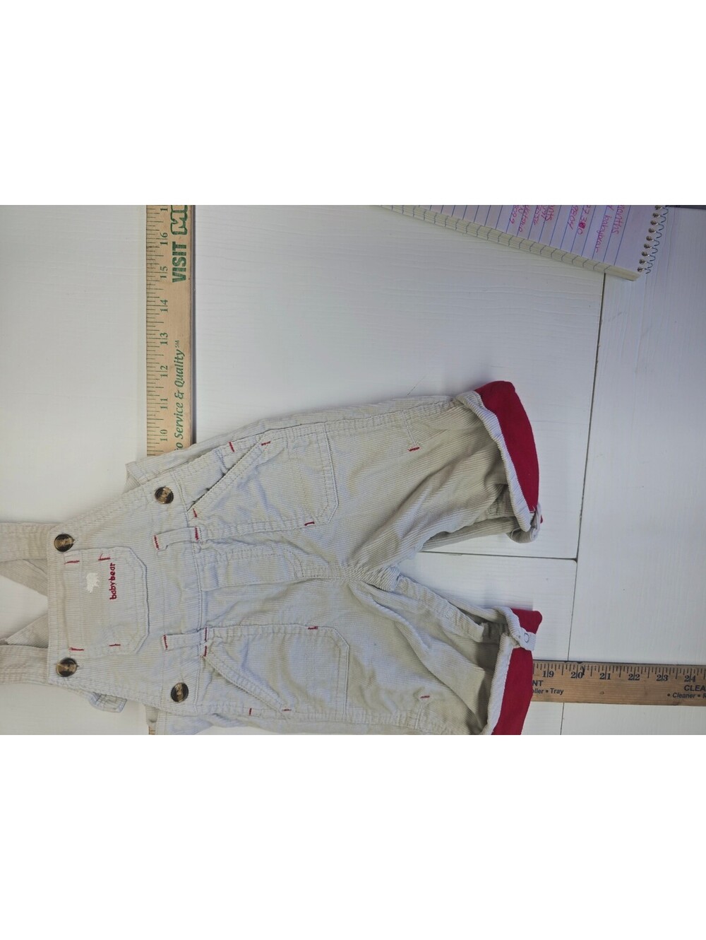 Vintage Faded Glory Baby Corduroy Overalls 0-3 Months Beige Red Trim Cuffed
